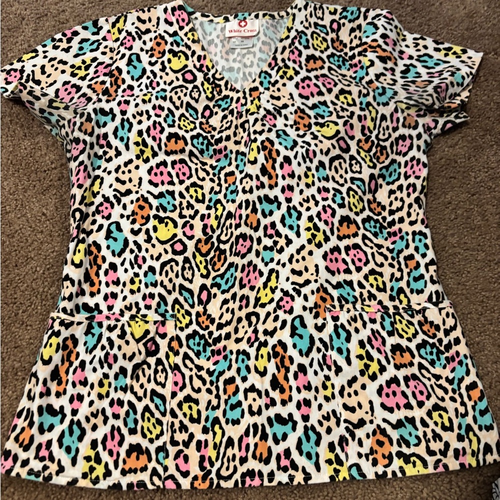 White Cross Leopard Print Top
